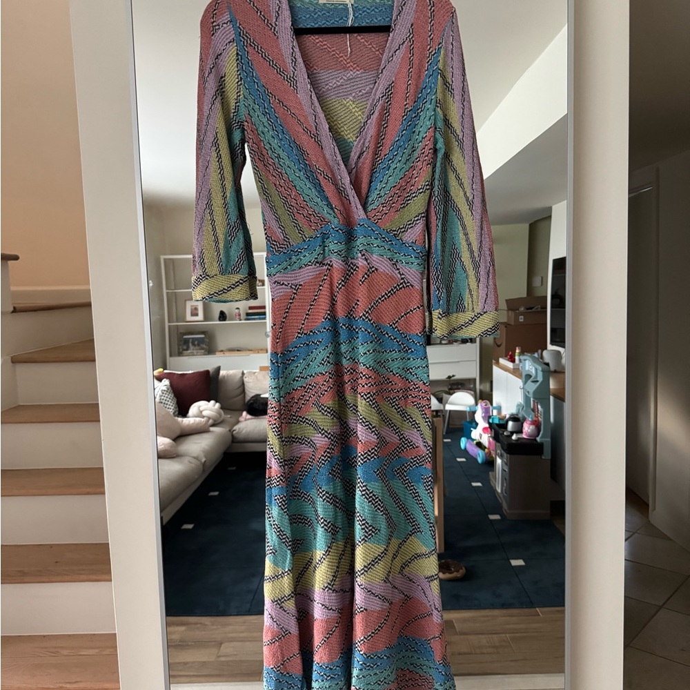 Fabulous vintage V-Neck rainbow pastel maxi Dress - pride party ready!